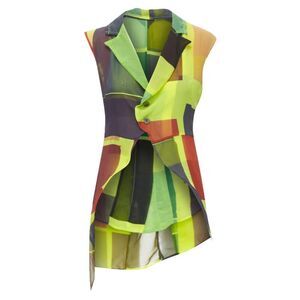 Pre Loved Comme Des Garcons Vintage Geometric Vest Asymmetric Hem Women green |
